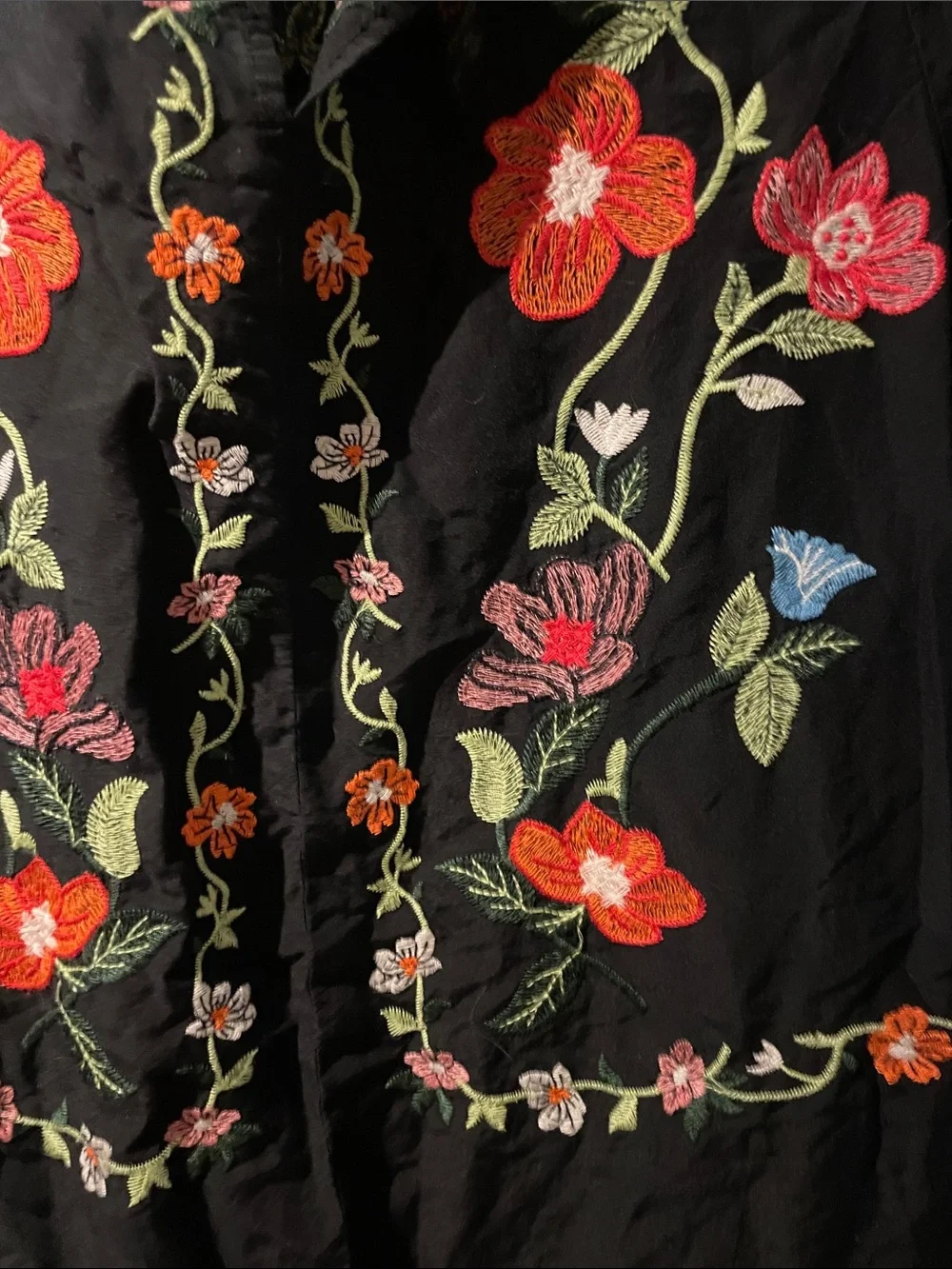Zara Black Floral Embroidered Top with Orange and Green Detail - Picture 4 of 4